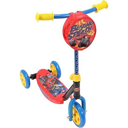 Playwheels Blaze and the Monster Machines 3-Wheel Scooter with Convenient Handle Pouch Bag Included, Maximum Weight Limit up to 45 Lbs., Recommended for Kids Ages 3 and Up