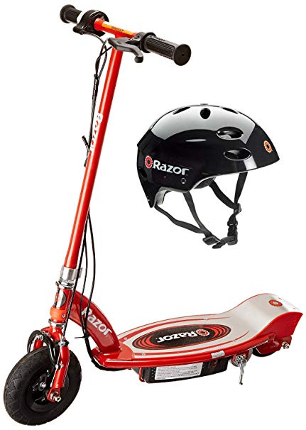 Razor E100 24V Motorized Electric Scooter (Red) & Youth Sport Helmet (Black)