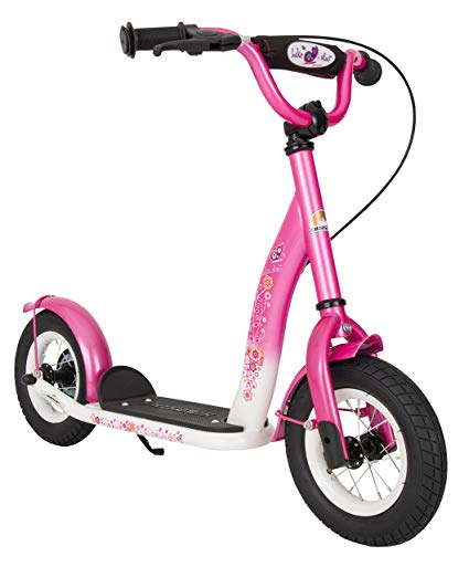 BIKESTAR® Original Safety Pro Sport Push Kick Scooter Kids with brakes, mudguard and air tires for age 5 year old children | Classic Edition with Alloy Wheels 10 Inch | Glamour Pink